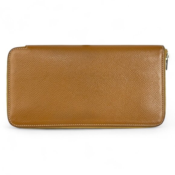 HERMES Epsom Silk'In Wallet Gold Jaune De Naples Tan Brown Zip Long Bag Leather - Picture 1 of 16